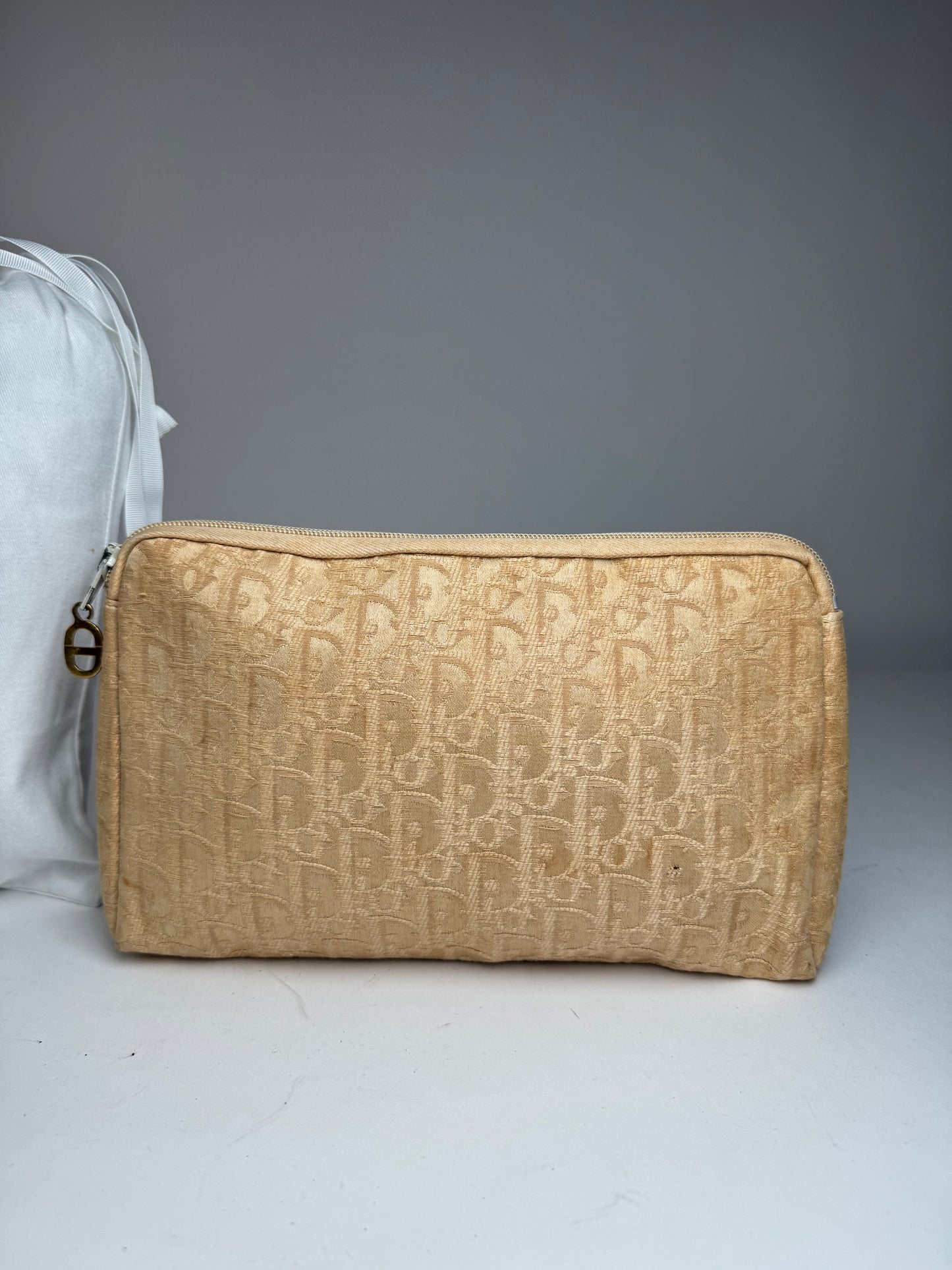 Vintage Dior Oblique Monogram Clutch Beige Golden