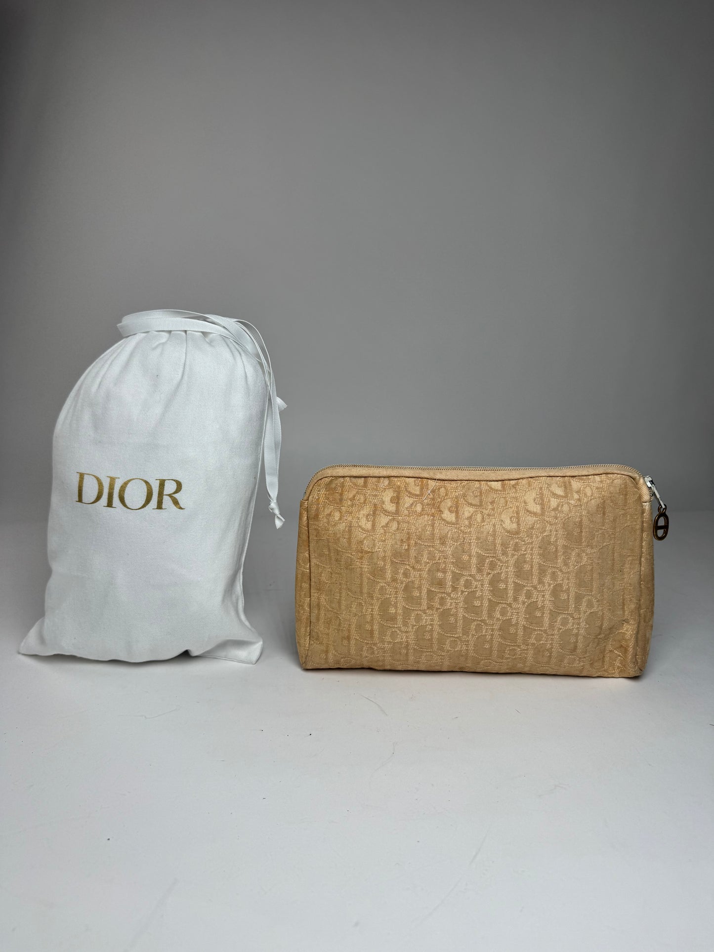 Vintage Dior Oblique Monogram Clutch Beige Golden