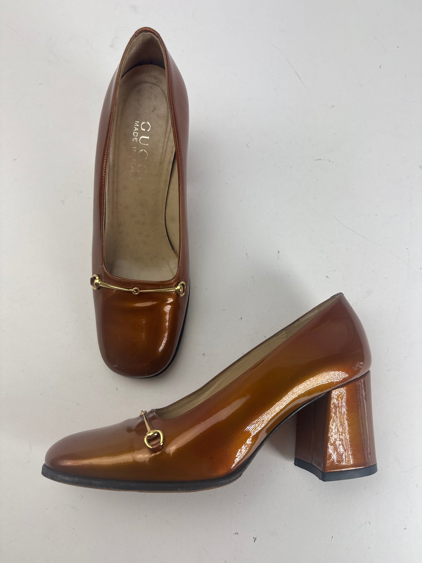 Vintage Gucci Patent Leather horsebit Pumps Brown