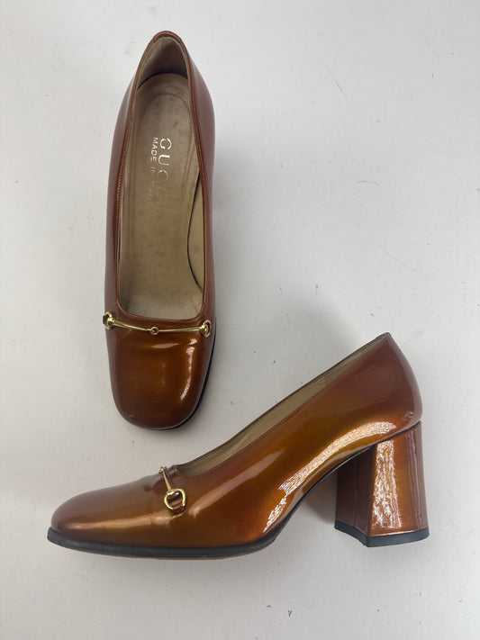 Vintage Gucci Patent Leather horsebit Pumps Brown