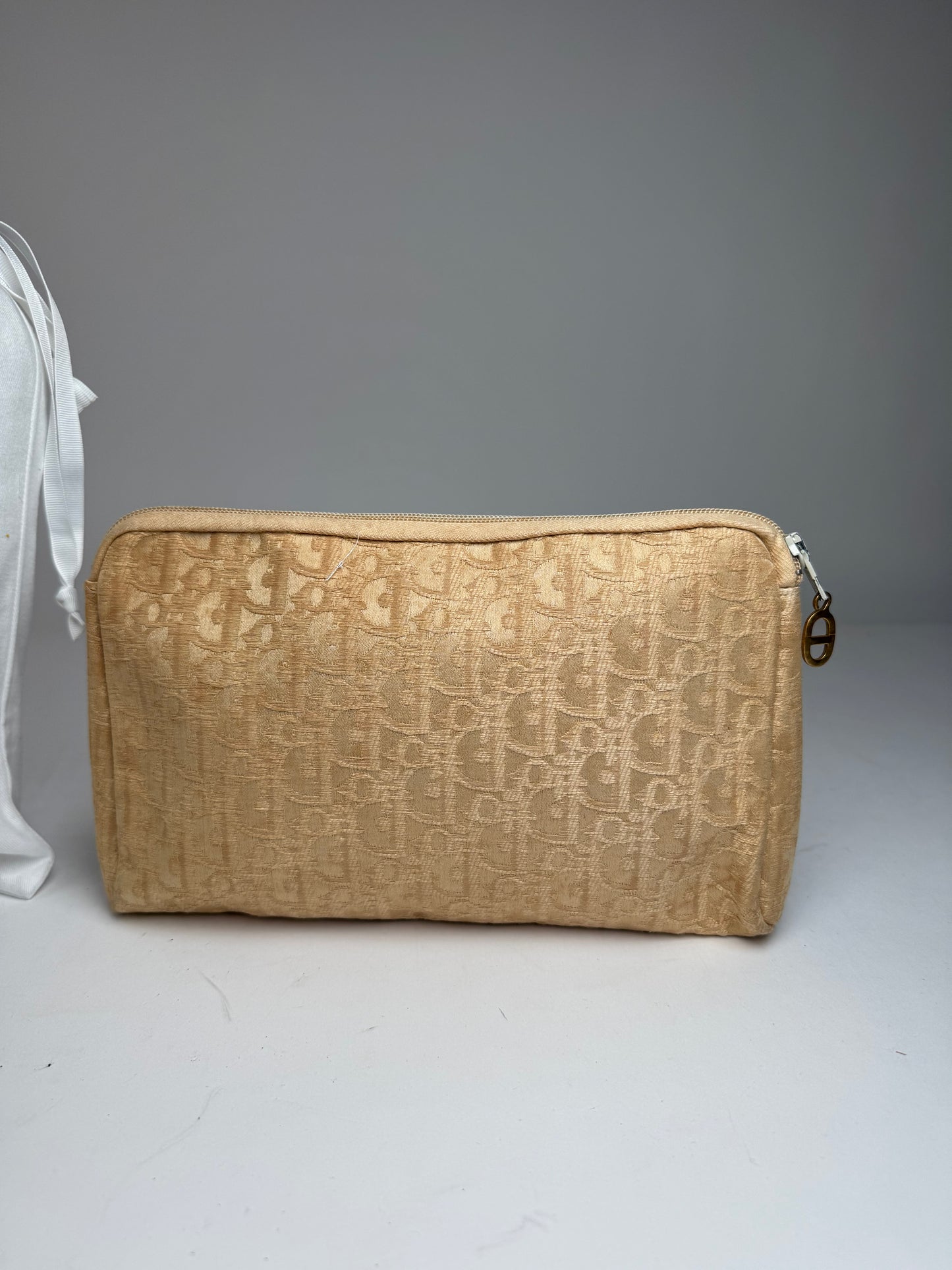 Vintage Dior Oblique Monogram Clutch Beige Golden