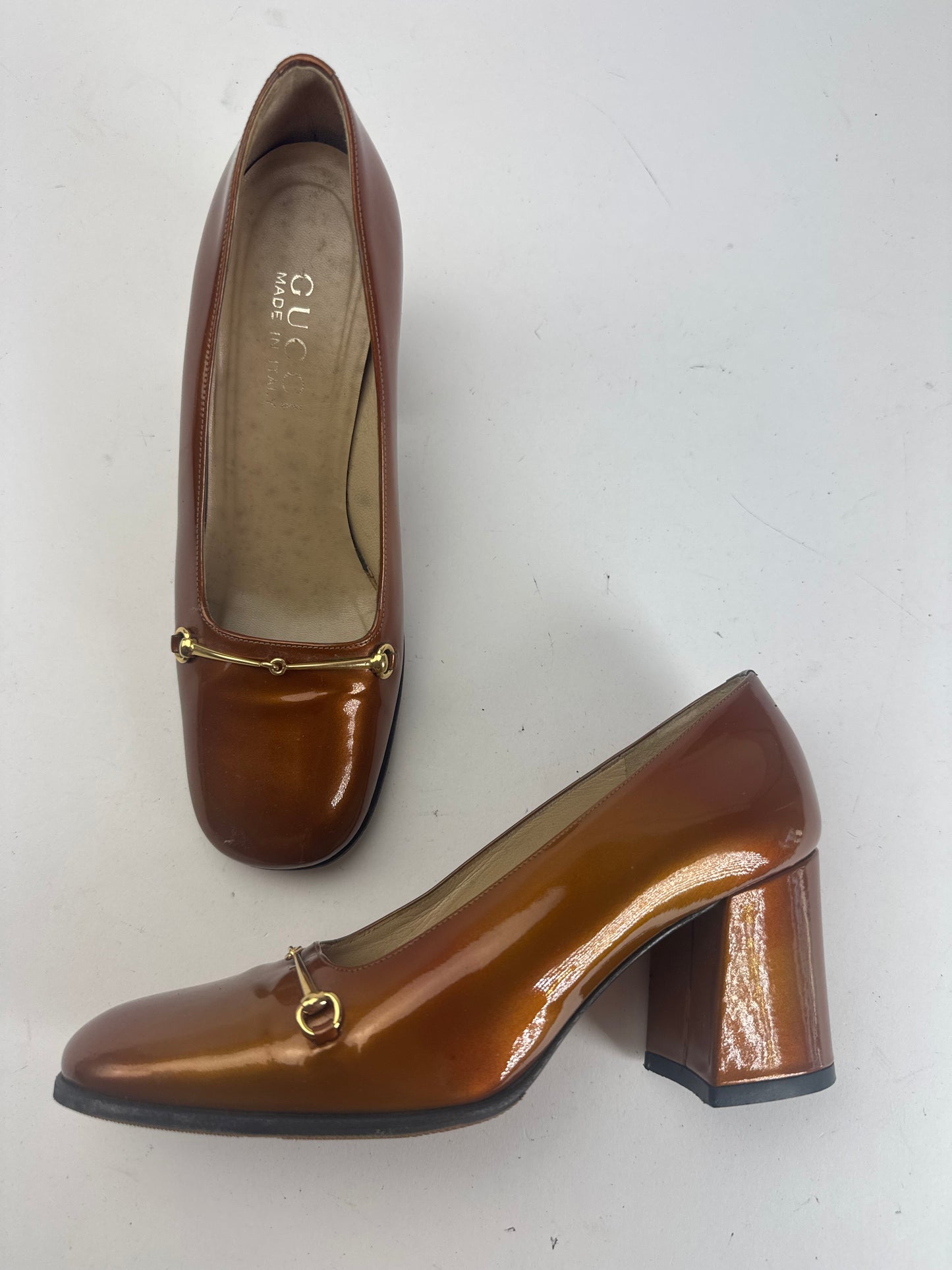 Vintage Gucci Patent Leather horsebit Pumps Brown