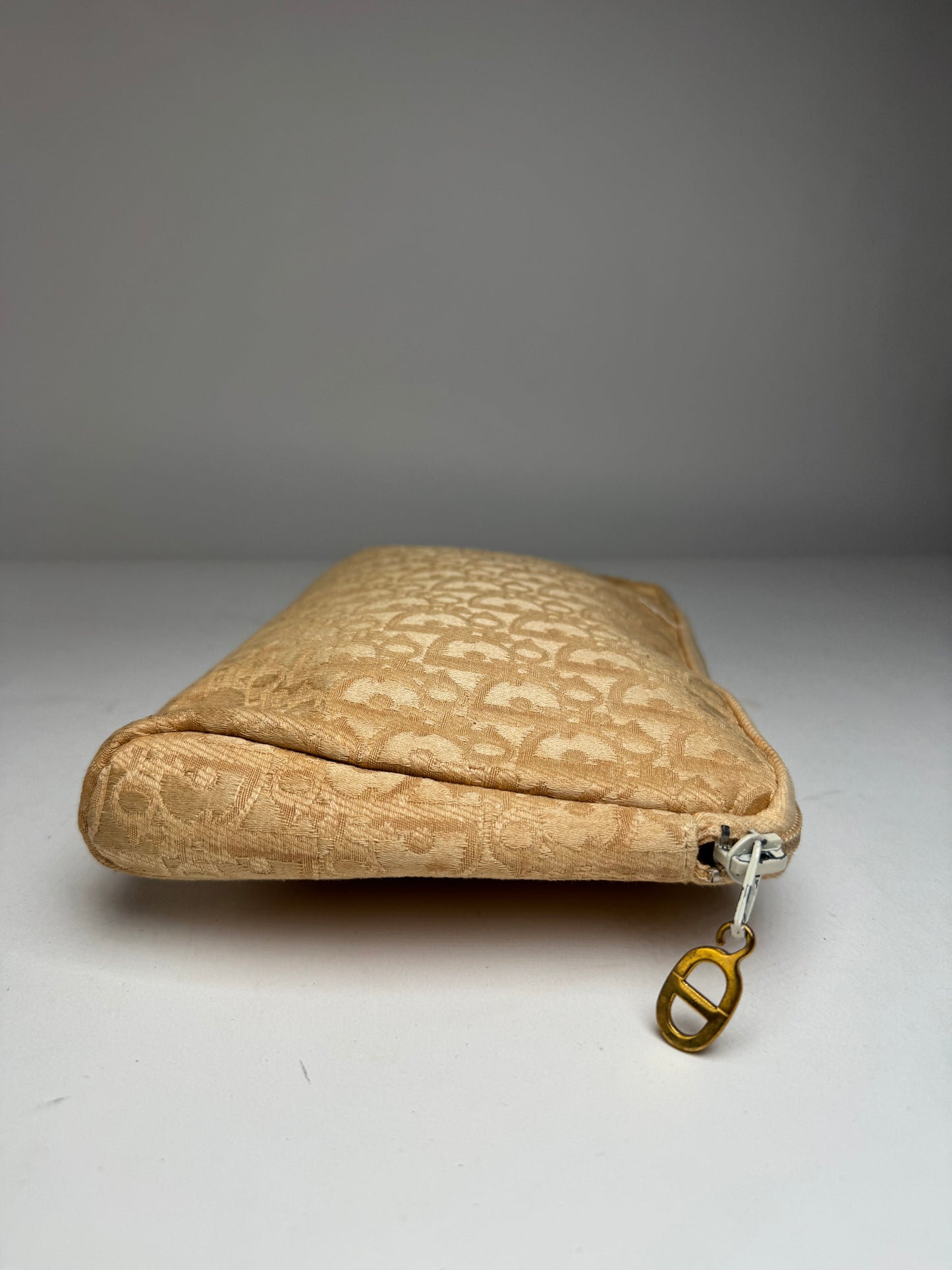 Vintage Dior Oblique Monogram Clutch Beige Golden