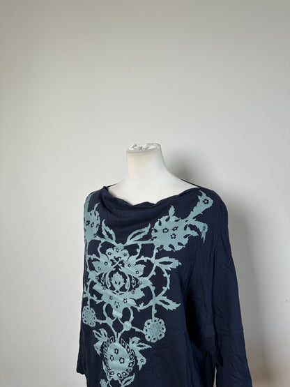 Vintage Vivienne Westwood Floral Print Top Navy Light Blue M