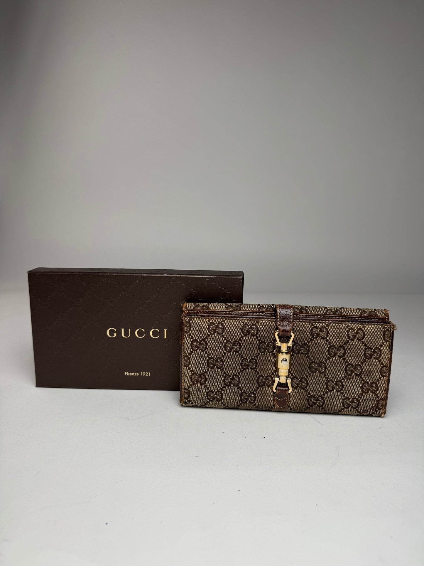 Gucci Jackie Monogram Leather Wallet Brown