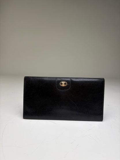 Vintage Celine Textured Leather Wallet Black Gold