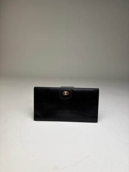Vintage Celine Textured Leather Wallet Black Gold