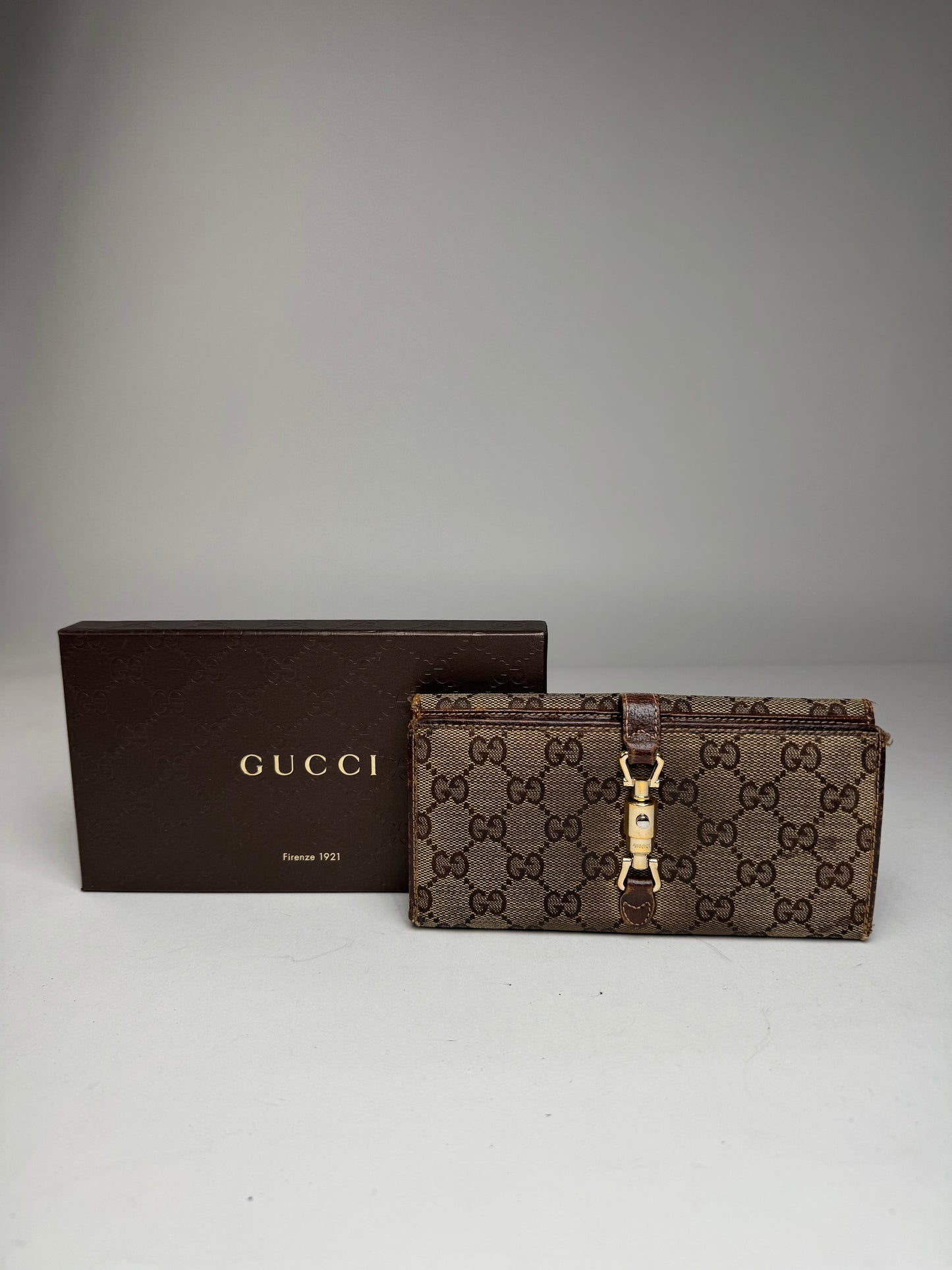 Gucci Jackie Monogram Leather Wallet Brown