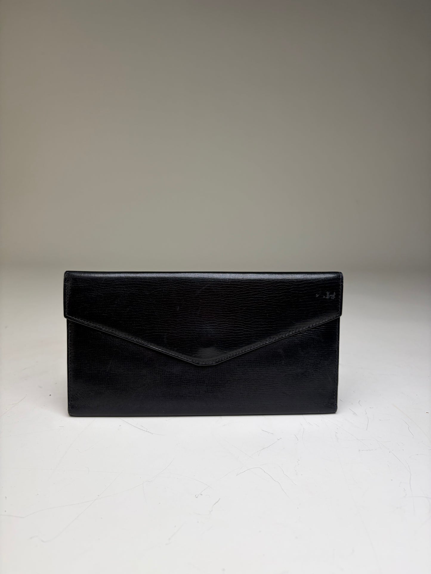 Vintage Celine Textured Leather Wallet Black Gold