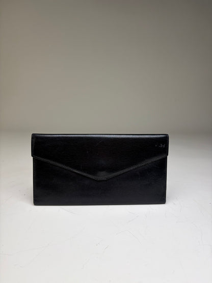 Vintage Celine Textured Leather Wallet Black Gold