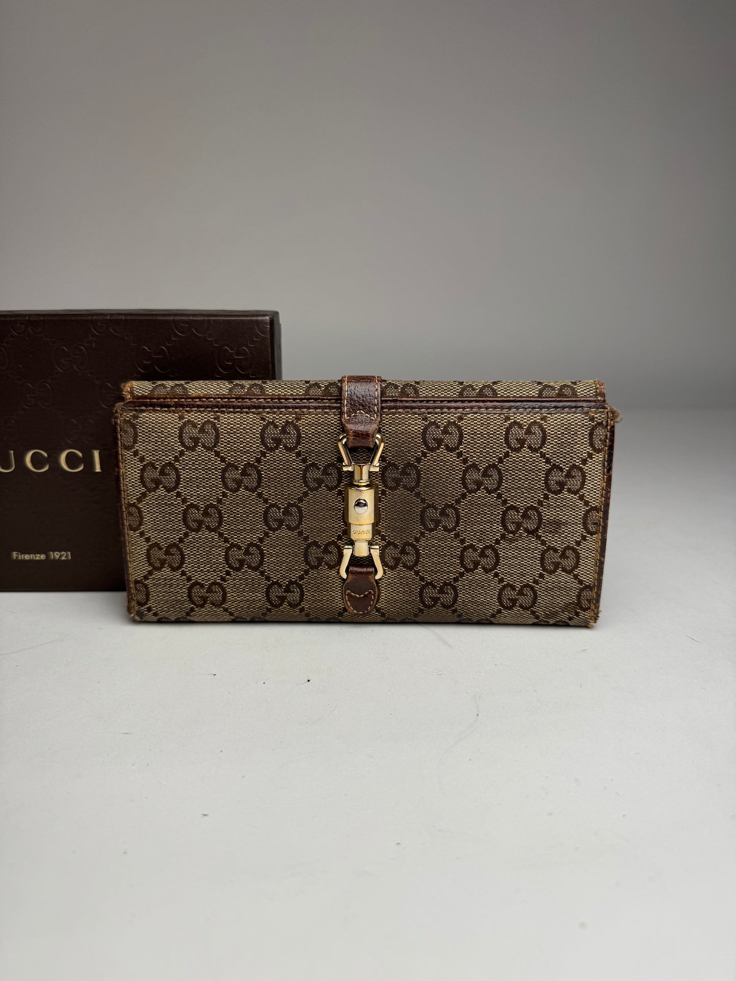 Gucci Jackie Monogram Leather Wallet Brown
