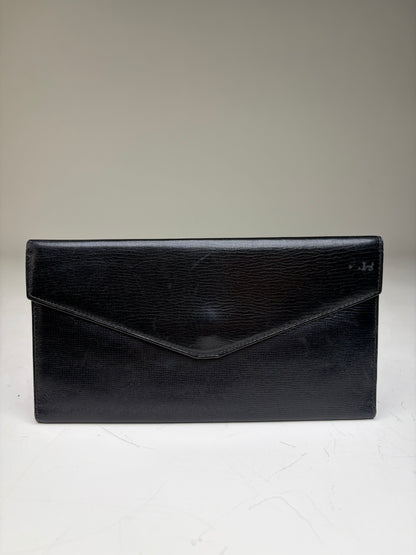 Vintage Celine Textured Leather Wallet Black Gold
