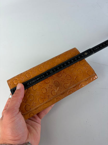 Vintage Celine Embossed Leather Bifold Wallet Honey Brown Gold