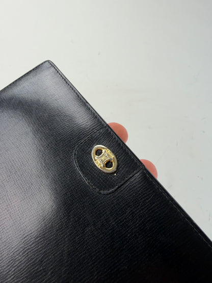 Vintage Celine Textured Leather Wallet Black Gold