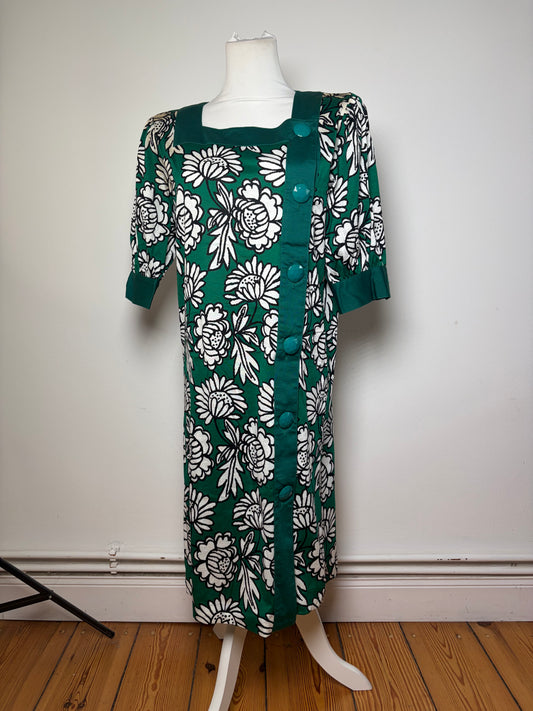 Vintage Yves Saint Laurent Cotton Floral Dress Green White M