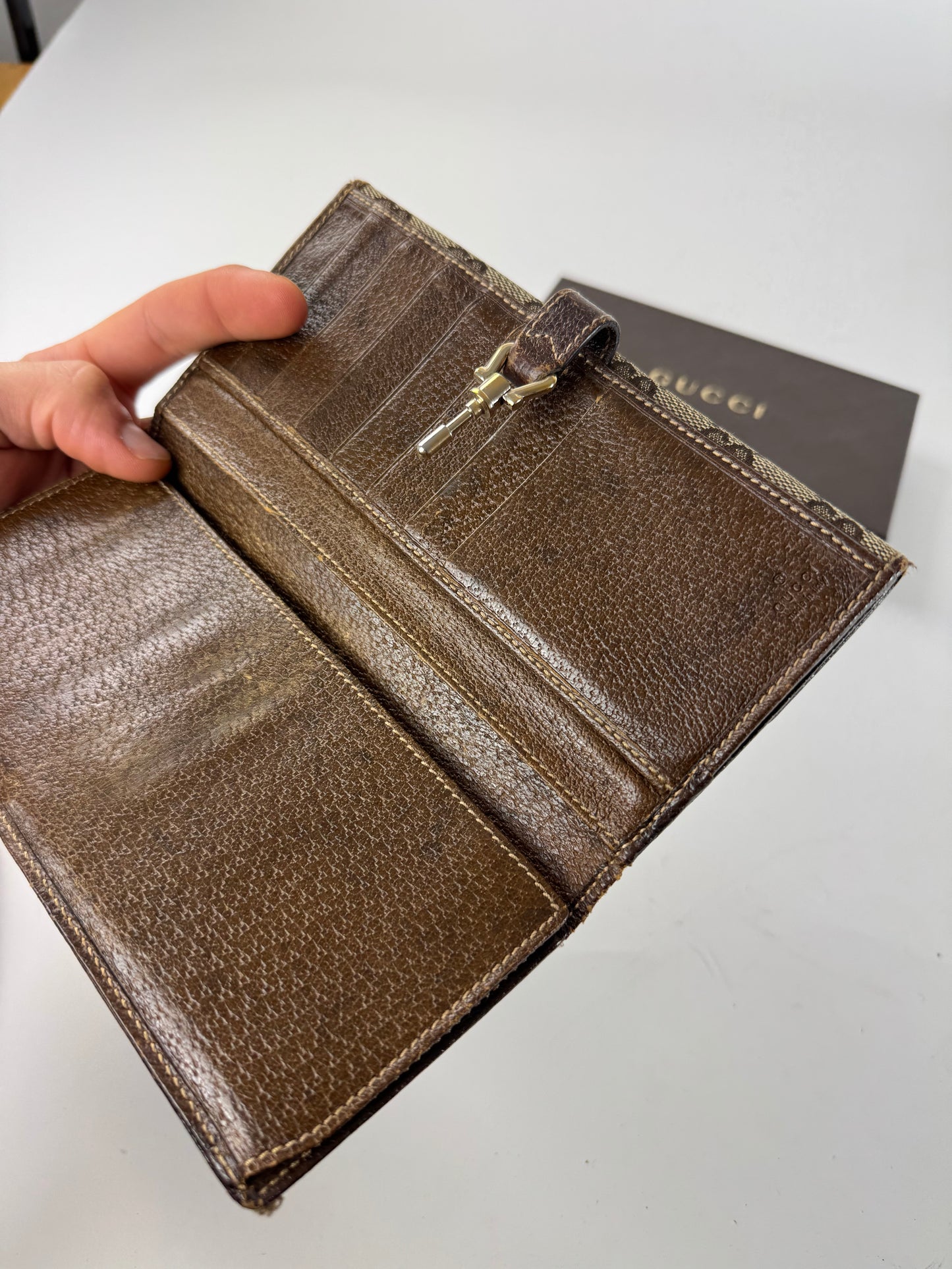 Gucci Jackie Monogram Leather Wallet Brown
