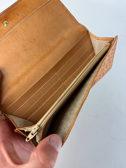 Vintage Celine Embossed Leather Bifold Wallet Honey Brown Gold