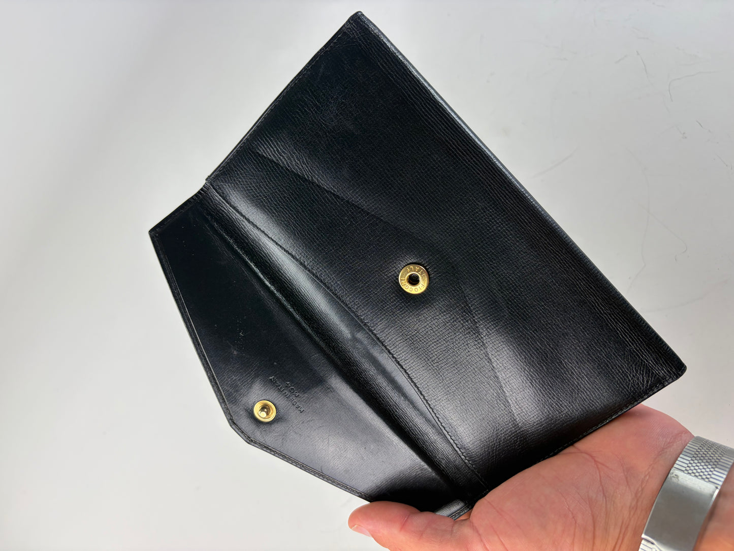 Vintage Celine Textured Leather Wallet Black Gold