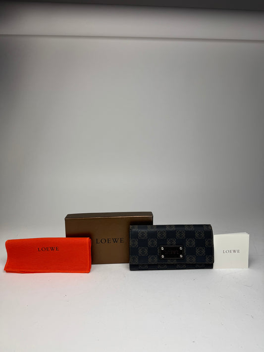 Vintage Loewe Anagram Leather Wallet Navy Brown