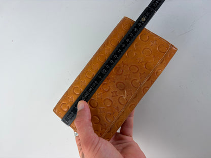 Vintage Celine Embossed Leather Bifold Wallet Honey Brown Gold