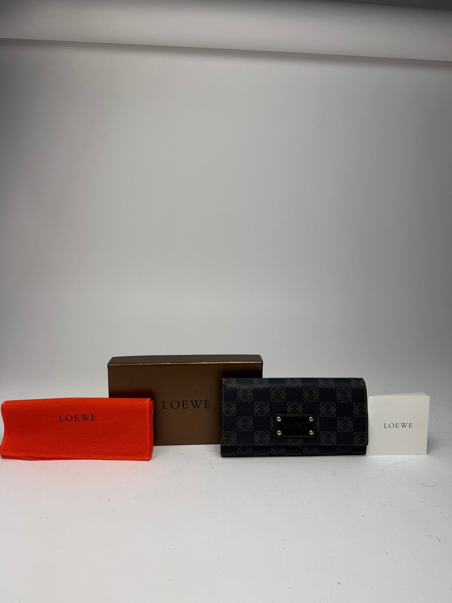 Vintage Loewe Anagram Leather Wallet Navy Brown