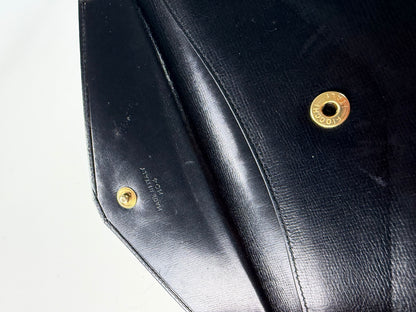 Vintage Celine Textured Leather Wallet Black Gold
