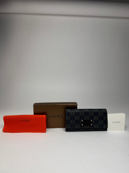 Vintage Loewe Anagram Leather Wallet Navy Brown