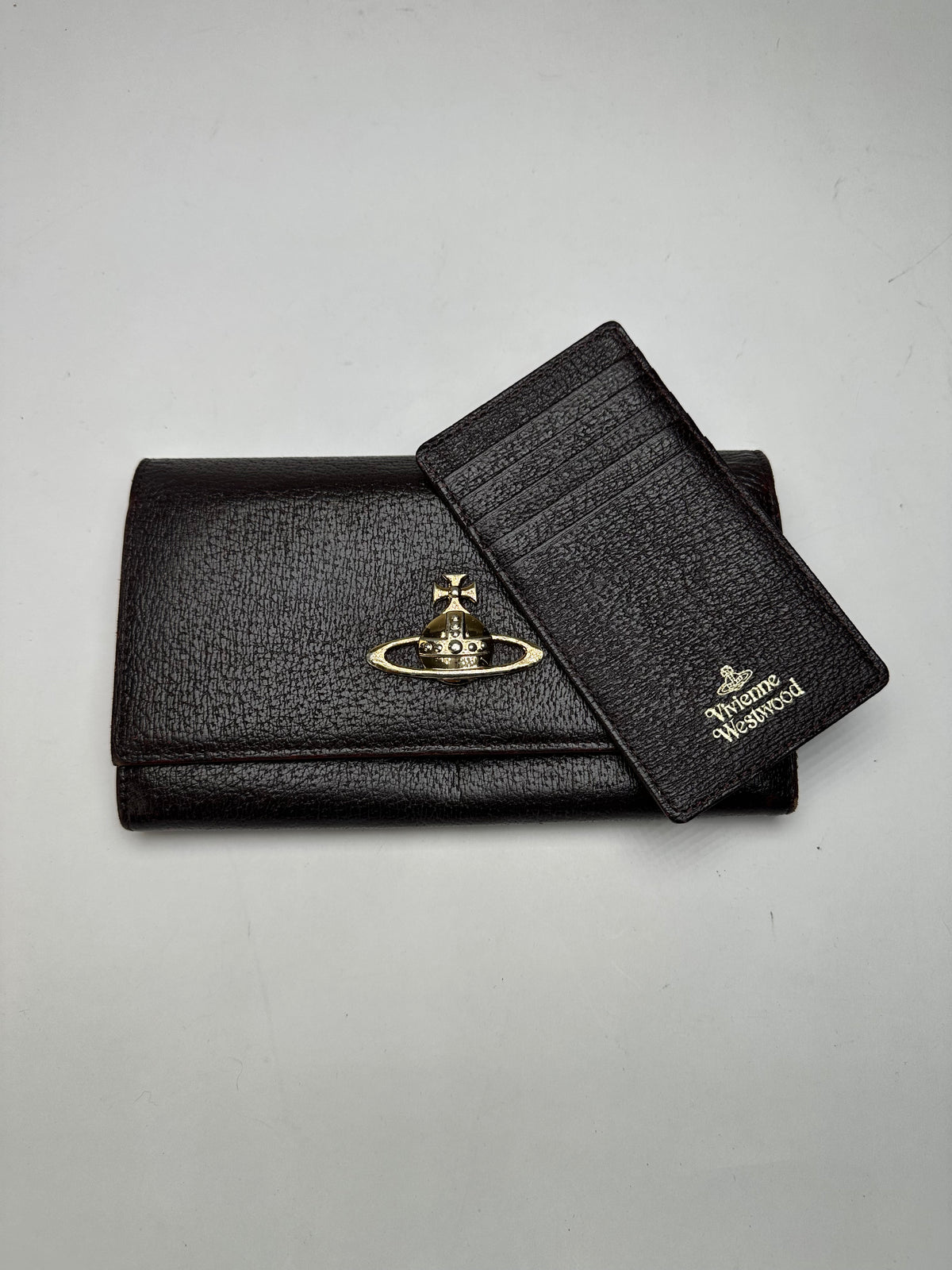 Vintage Vivienne Westwood Textured Leather Bifold Wallet c. Late 2000s Dark Brown