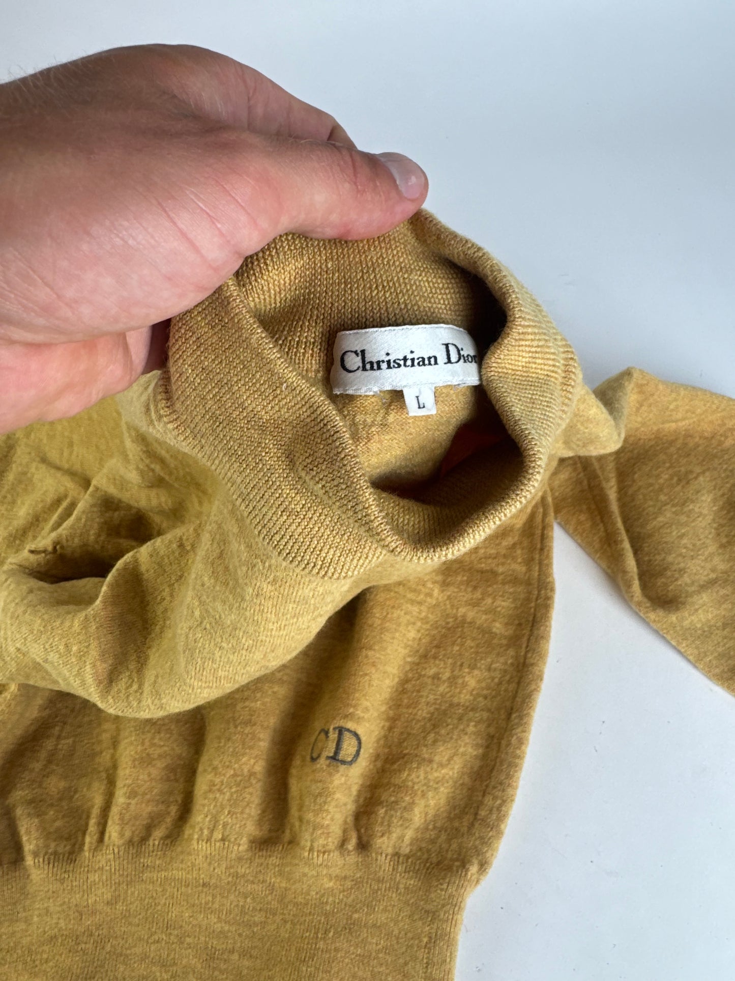 Vintage Dior Wool Turtleneck Sweater Yellow L