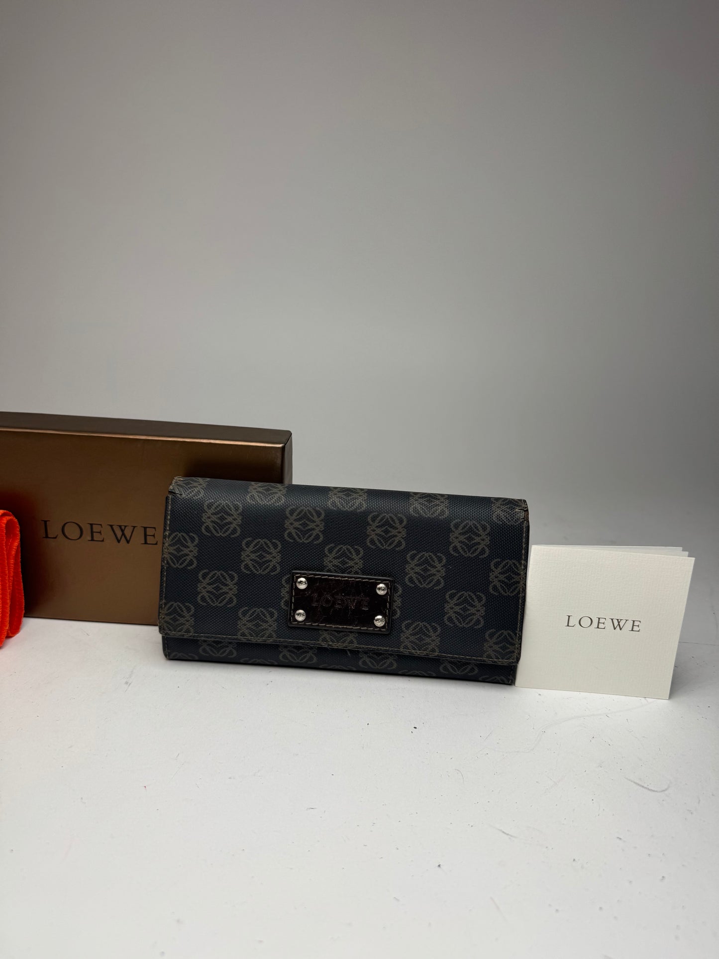 Vintage Loewe Anagram Leather Wallet Navy Brown