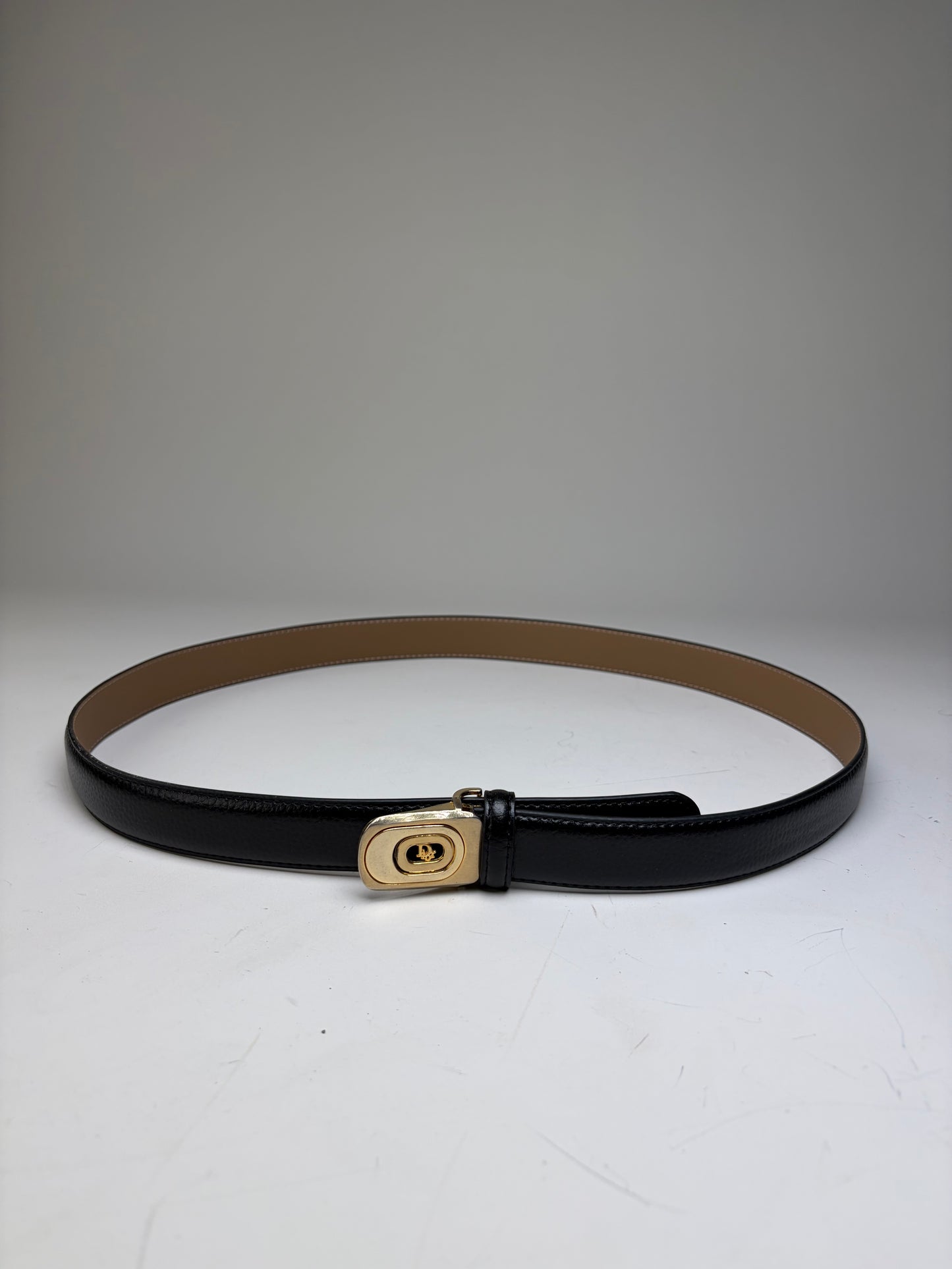 Vintage Dior Leather Belt Black Tan Gold Buckle