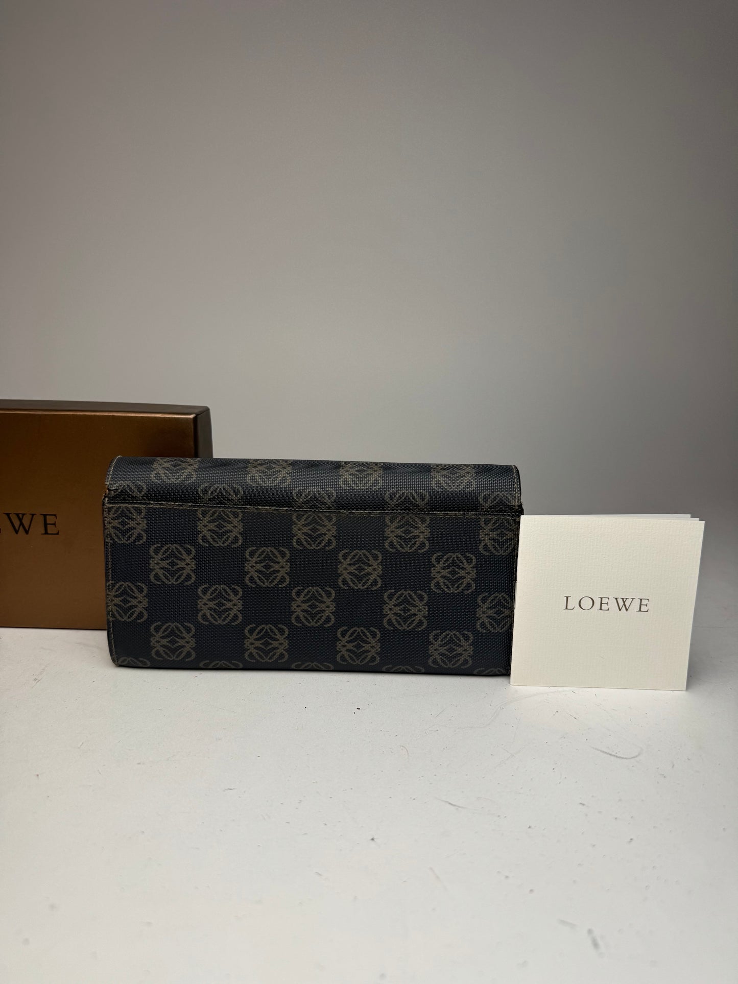 Vintage Loewe Anagram Leather Wallet Navy Brown