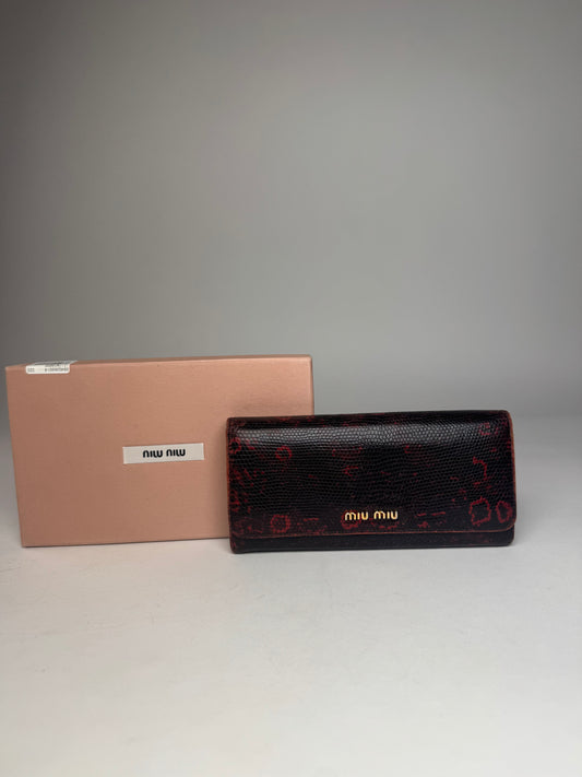 Vintage Miu Miu Snake Emblossed Leather Wallet Black Red