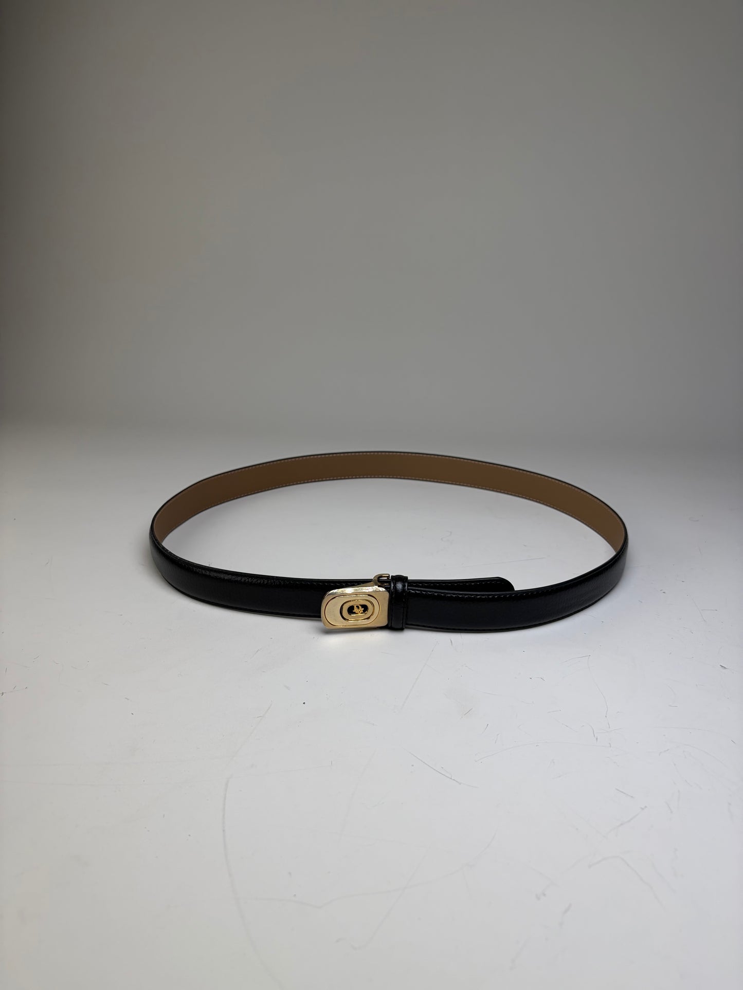 Vintage Dior Leather Belt Black Tan Gold Buckle