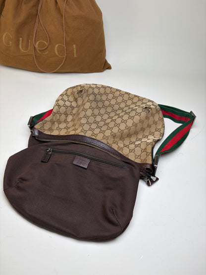 Vintage Gucci GG Monogram Chain Shoulder Bag Beige Brown