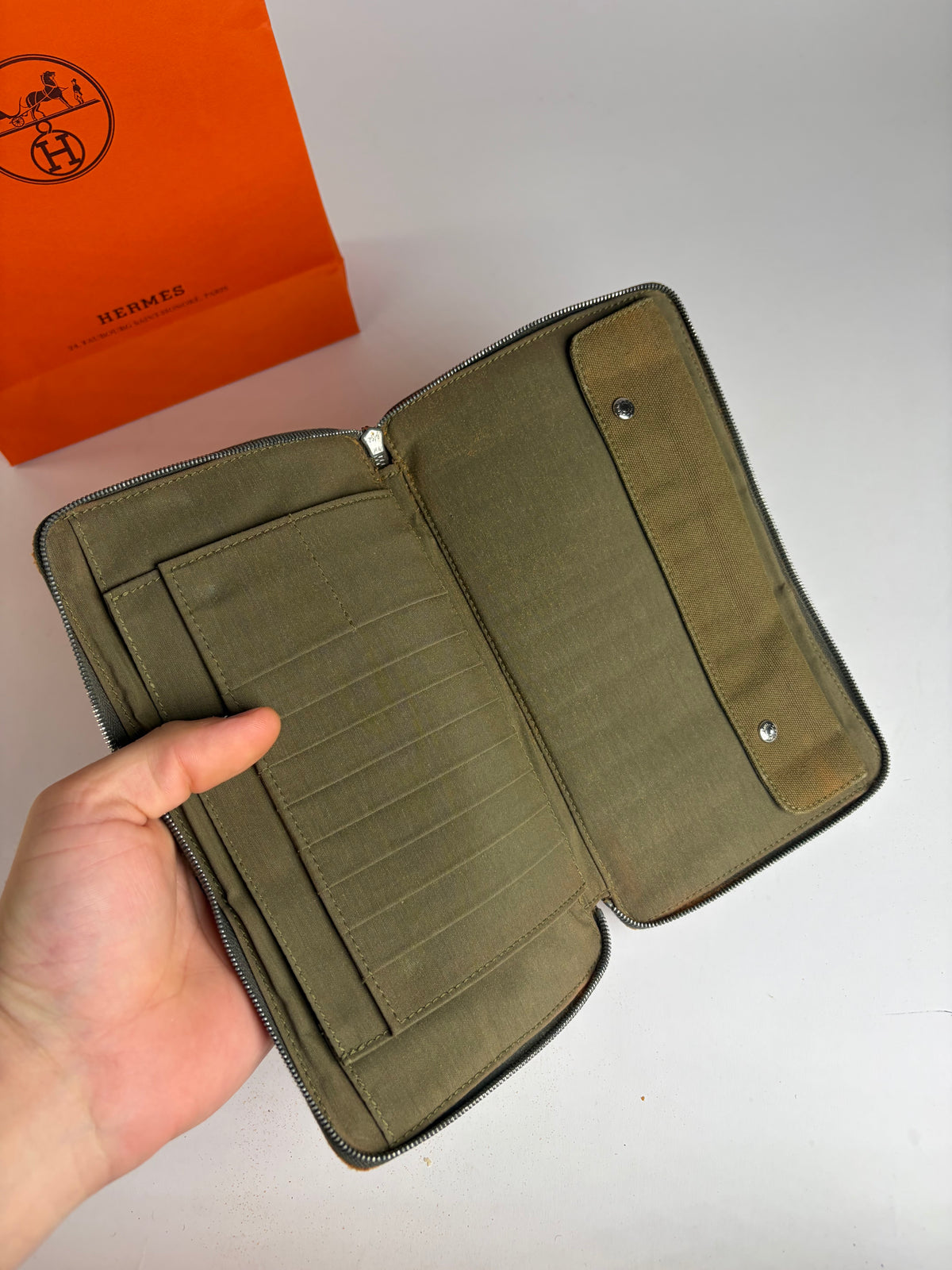 Vintage Hermès Canvas Bifold Wallet 2017 Olive Green