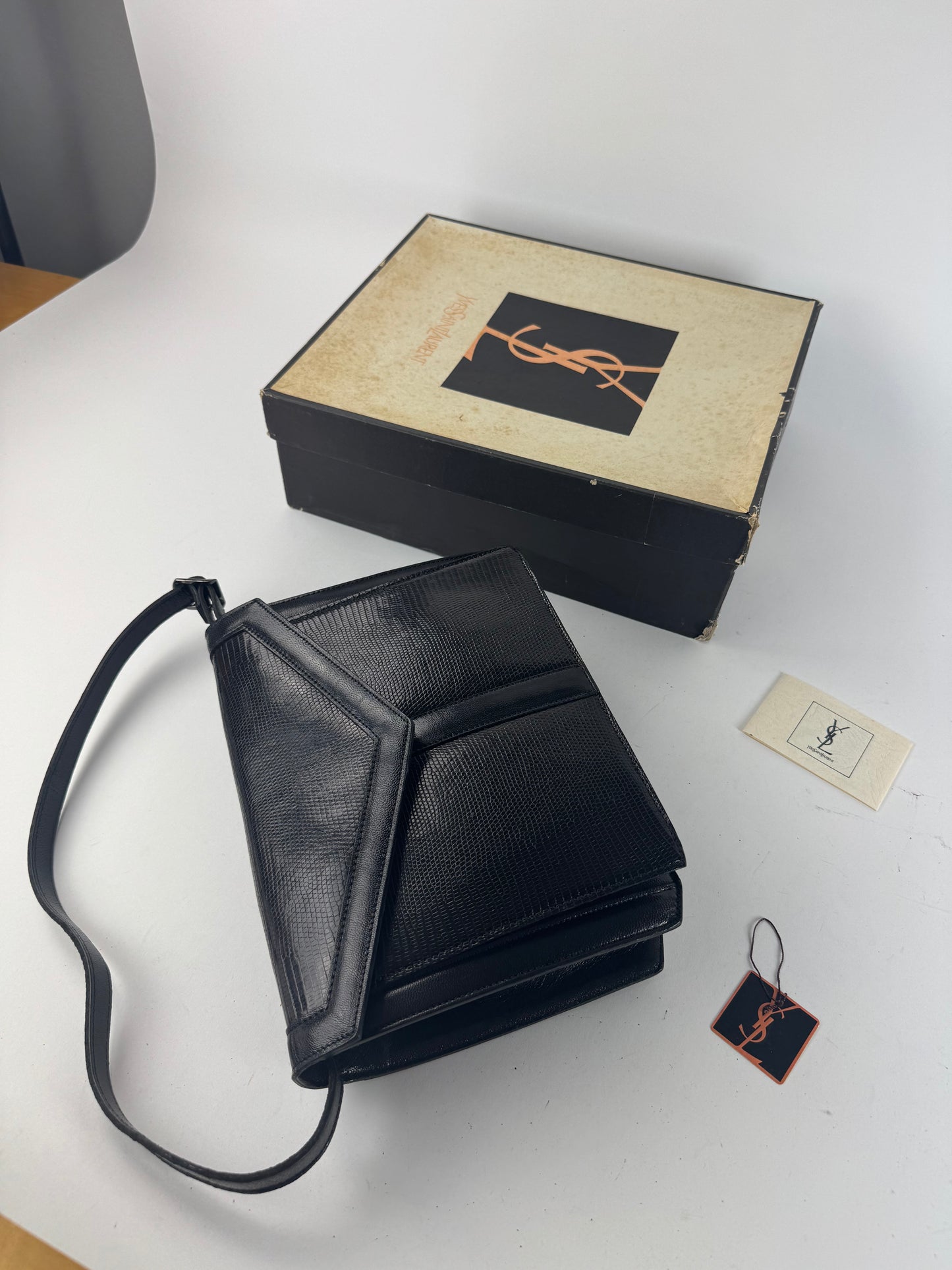 Vintage Yves Saint Laurent Snakeskin embossed leather bag black