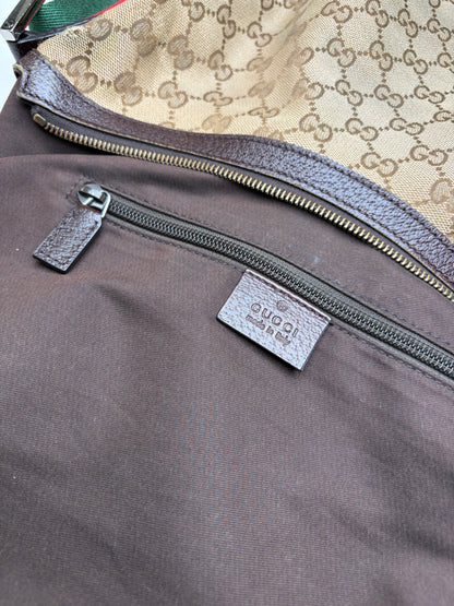 Vintage Gucci GG Monogram Chain Shoulder Bag Beige Brown