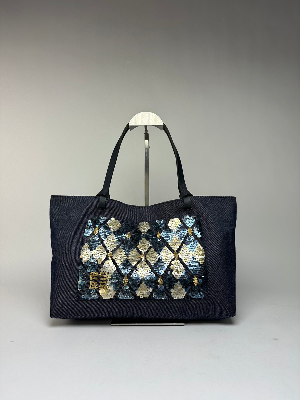 Vintage Givenchy Sequined Cotton Tote Late 1990s Dark Navy