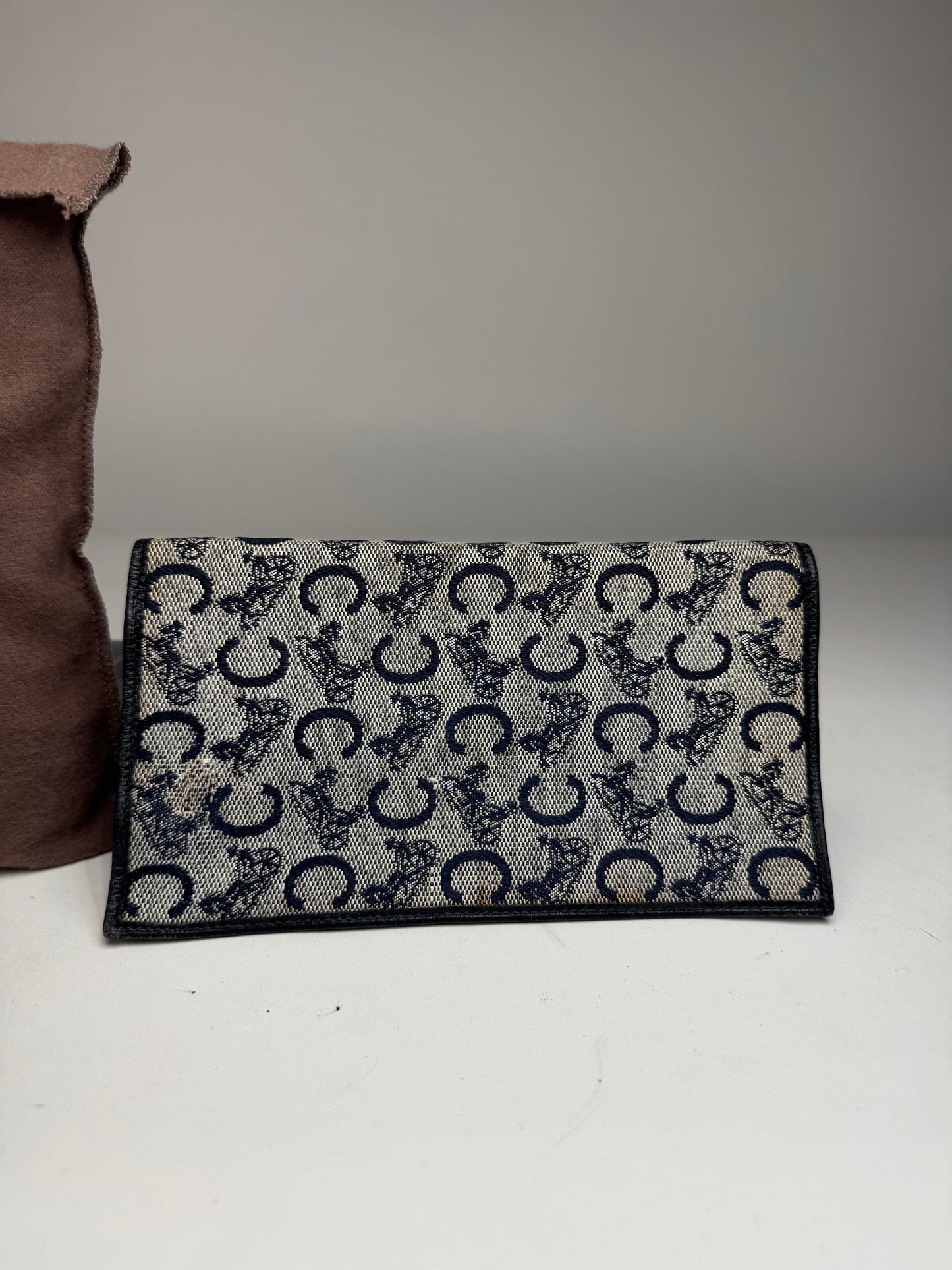 Vintage Celine Macadam Monogram ID Holder Card Holder Navy Grey