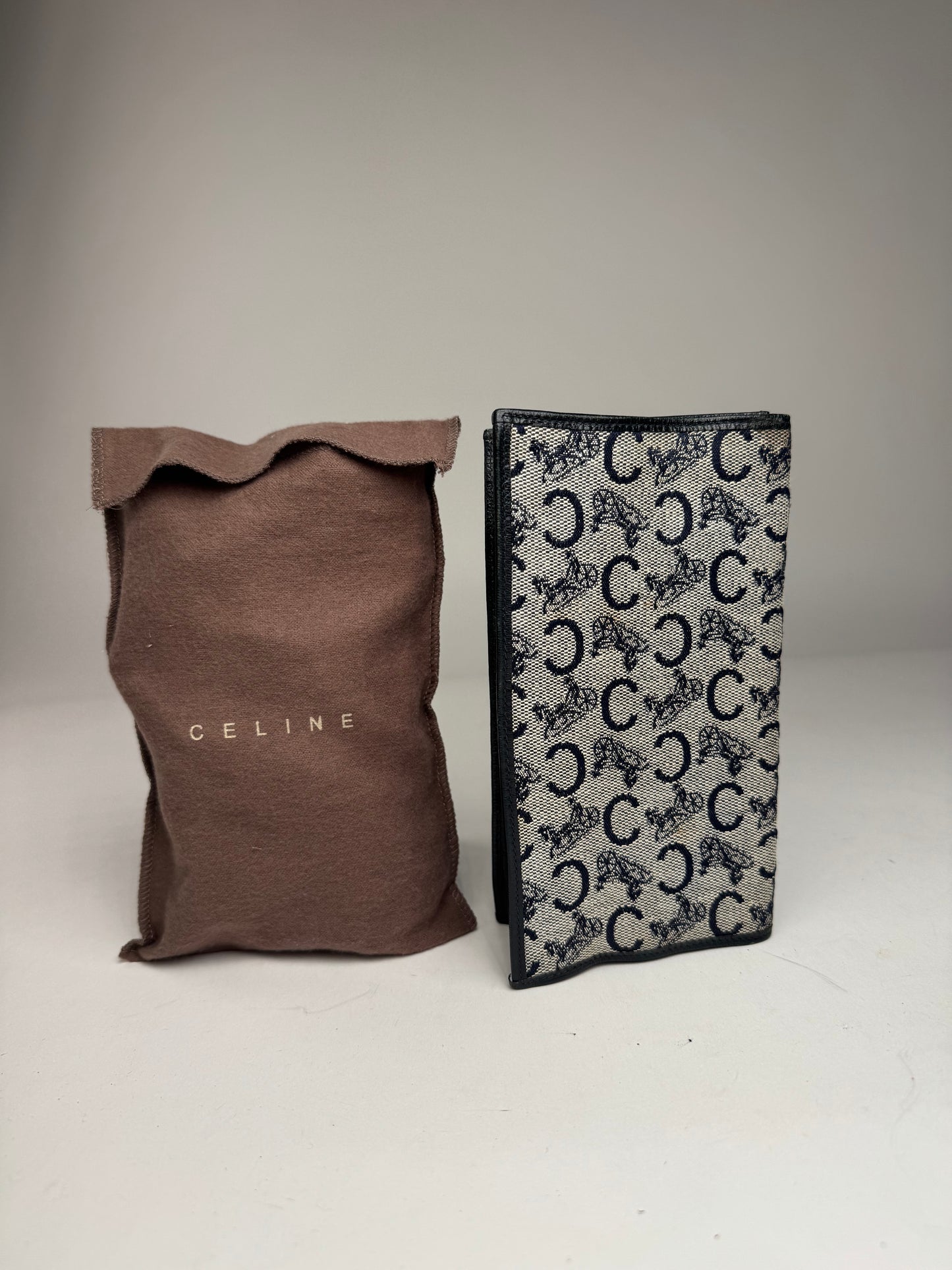 Vintage Celine Macadam Monogram ID Holder Card Holder Navy Grey
