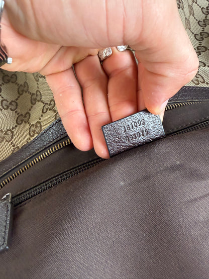 Vintage Gucci GG Monogram Chain Shoulder Bag Beige Brown