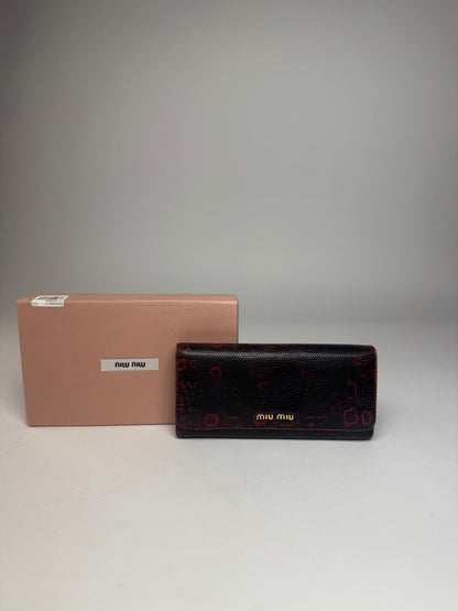 Vintage Miu Miu Snake Emblossed Leather Wallet Black Red