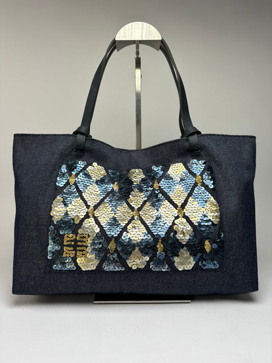 Vintage Givenchy Sequined Cotton Tote Late 1990s Dark Navy