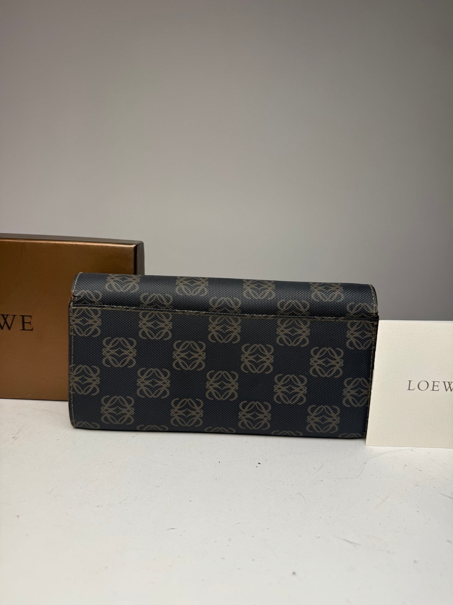 Vintage Loewe Anagram Leather Wallet Navy Brown