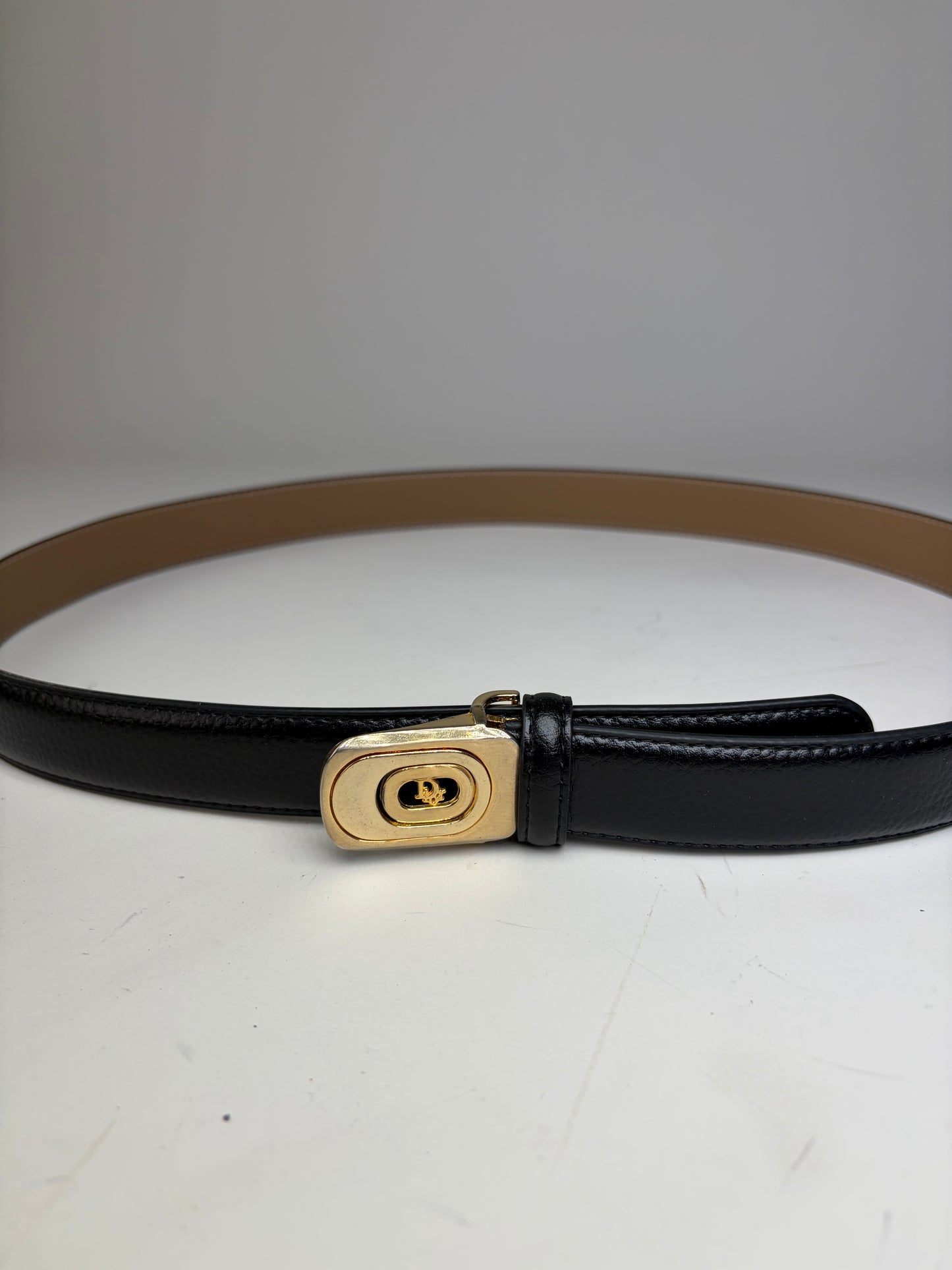 Vintage Dior Leather Belt Black Tan Gold Buckle