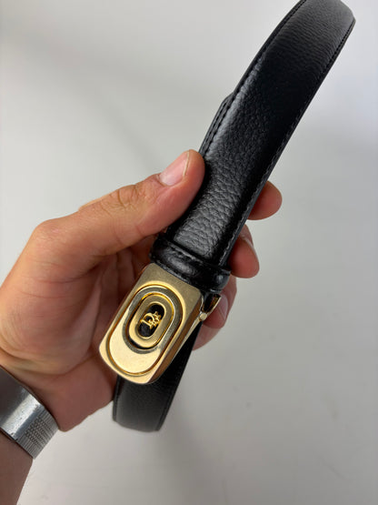 Vintage Dior Leather Belt Black Tan Gold Buckle