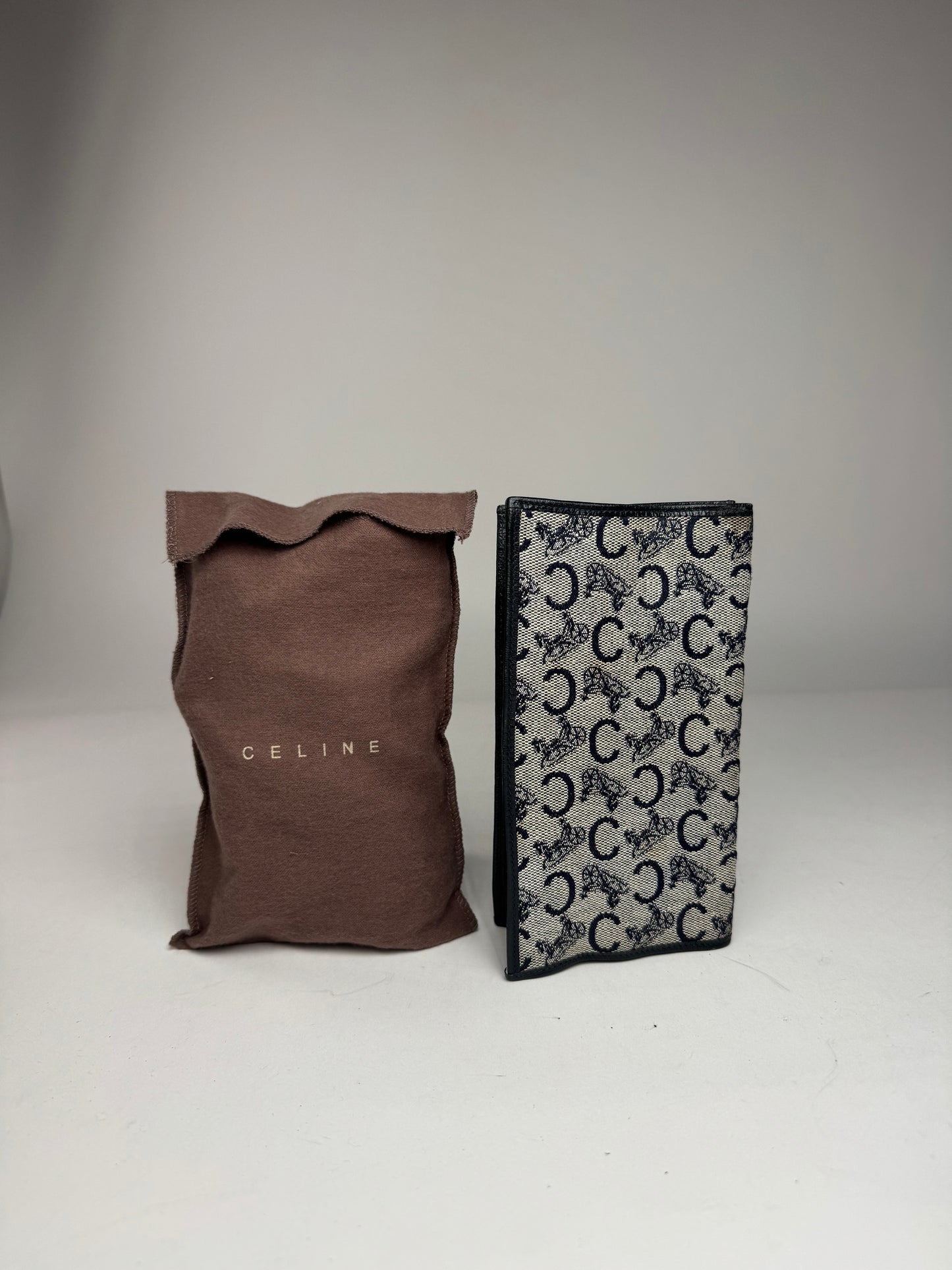 Vintage Celine Macadam Monogram ID Holder Card Holder Navy Grey