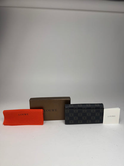 Vintage Loewe Anagram Leather Wallet Navy Brown