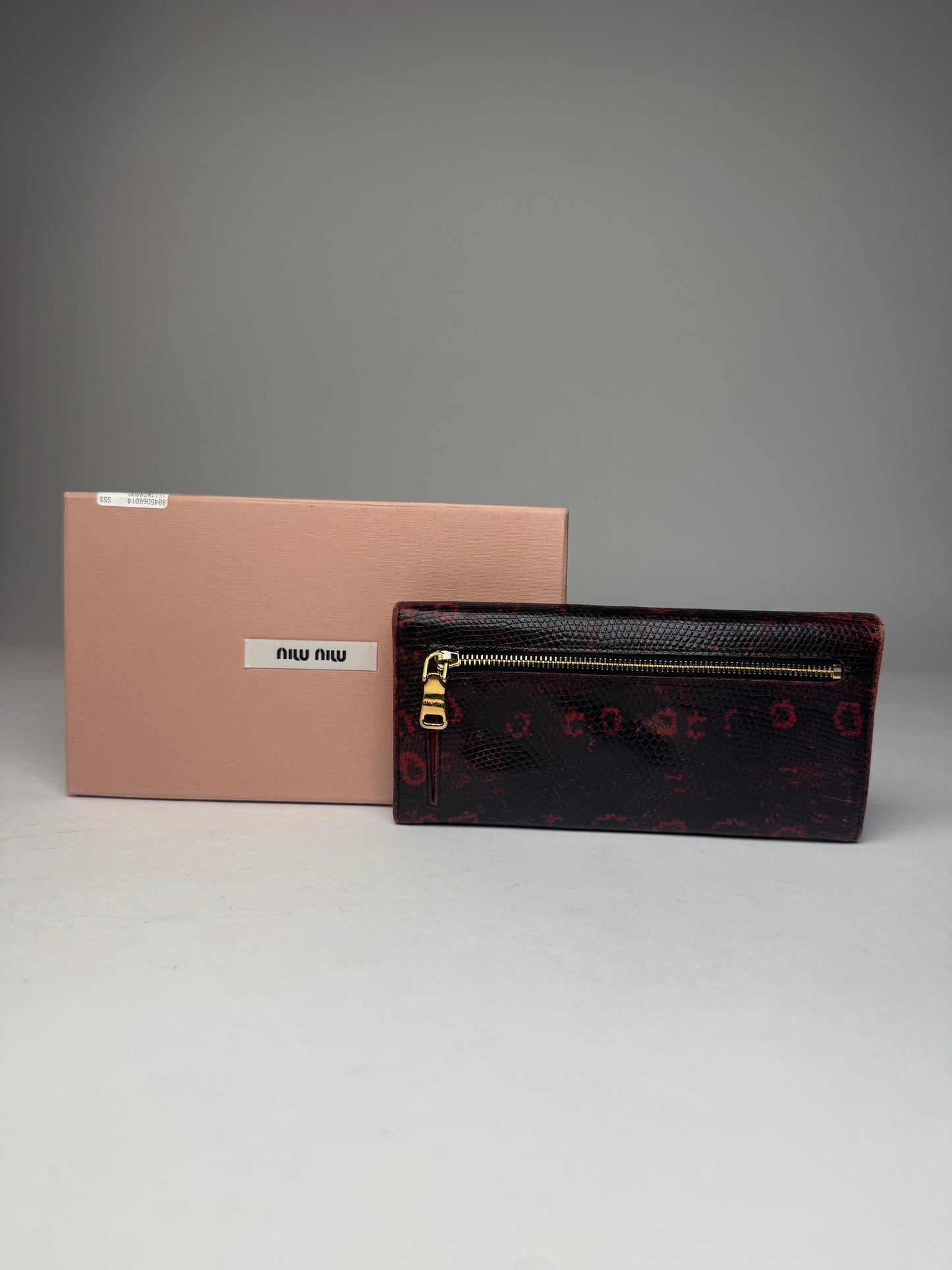 Vintage Miu Miu Snake Emblossed Leather Wallet Black Red